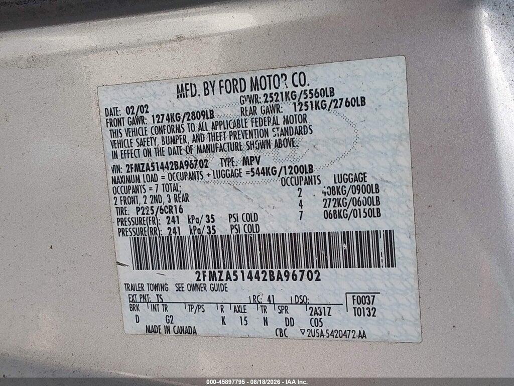 2FMZA51442BA96702 2002 FORD WINDSTAR photo no. 9