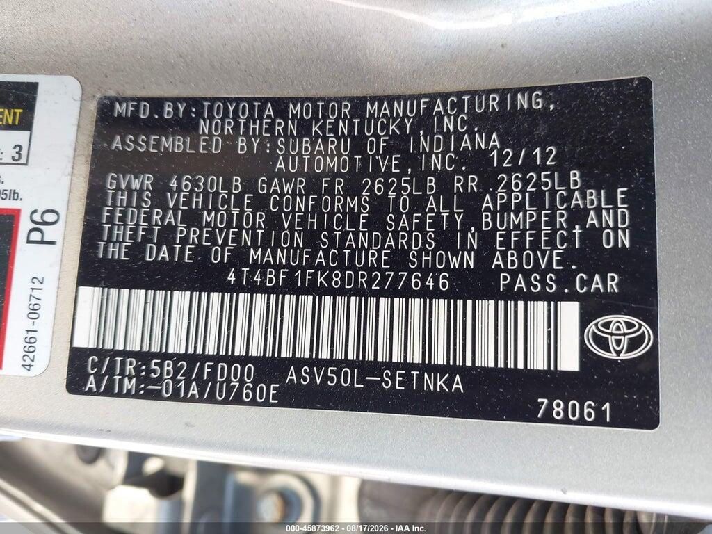 4T4BF1FK8DR277646 2013 TOYOTA CAMRY photo no. 9