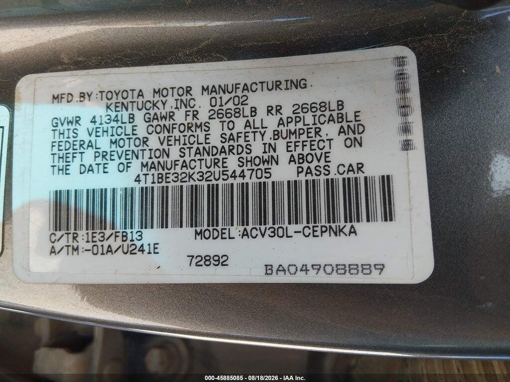 4T1BE32K32U544705 2002 TOYOTA CAMRY photo no. 9