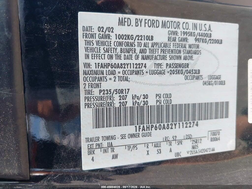 1FAHP60A82Y112274 2002 FORD THUNDERBIRD photo no. 9