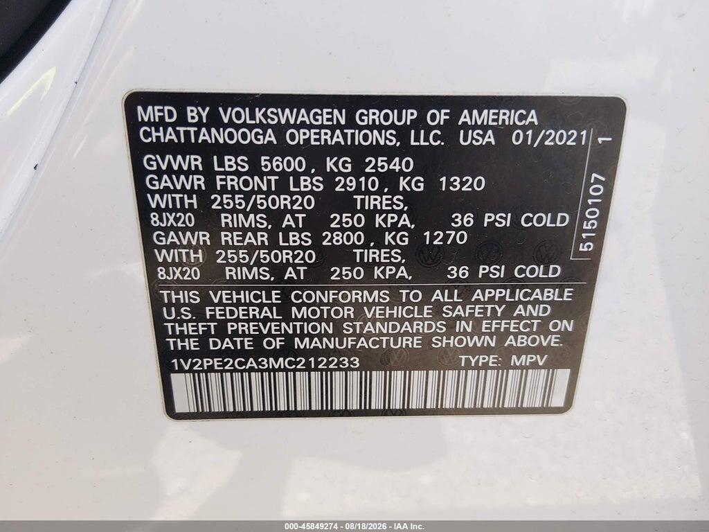 1V2PE2CA3MC212233 2021 VOLKSWAGEN ATLAS CROSS SPORT photo no. 9