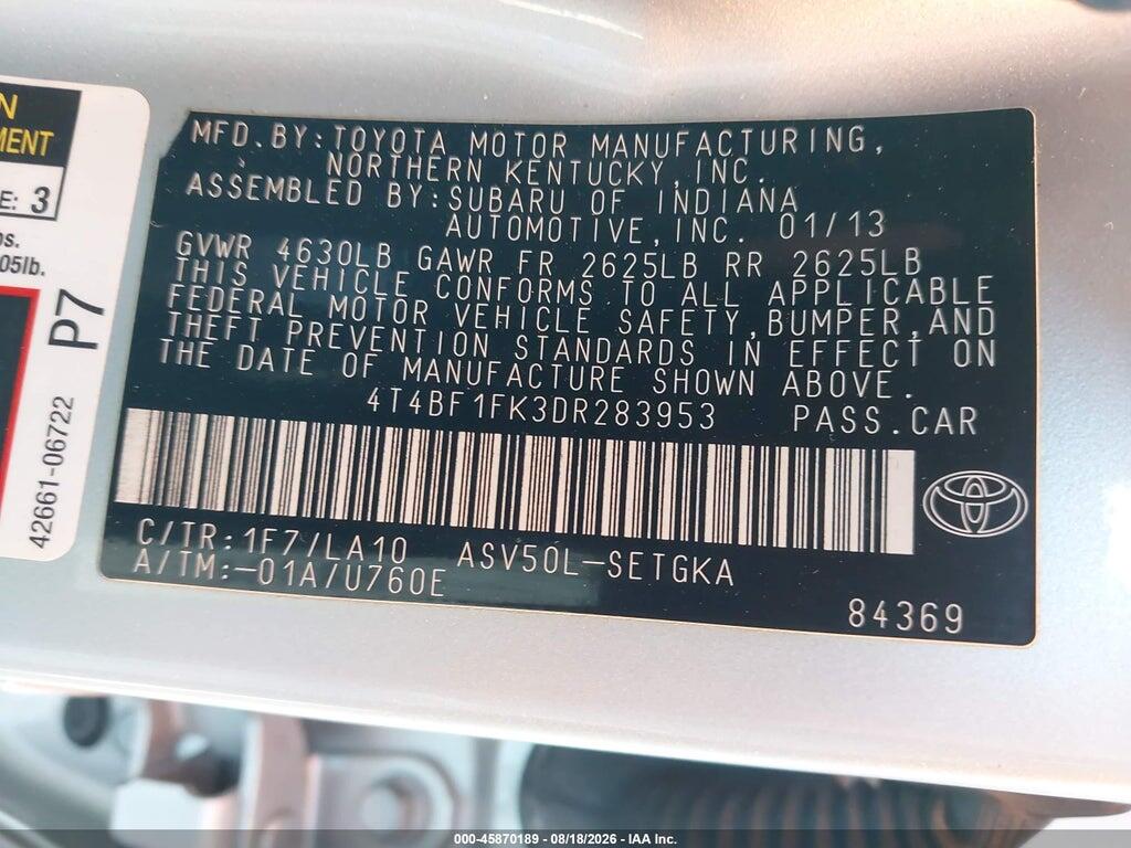 4T4BF1FK3DR283953 2013 TOYOTA CAMRY photo no. 9