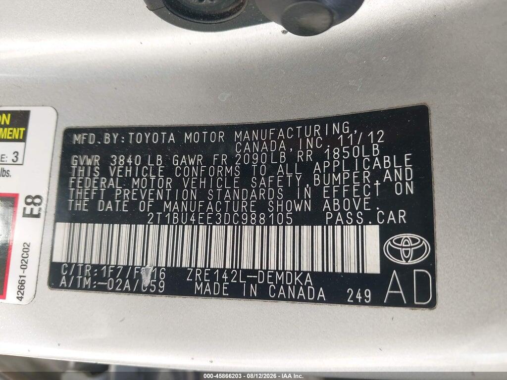 2T1BU4EE3DC988105 2013 TOYOTA COROLLA photo no. 9