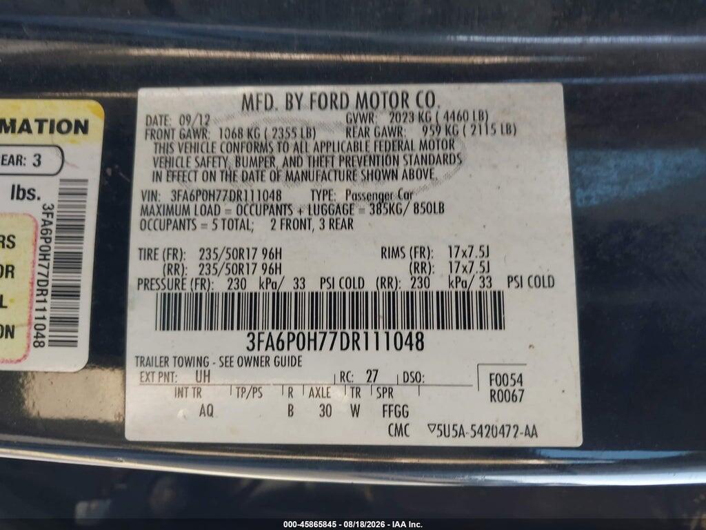 3FA6P0H77DR111048 2013 FORD FUSION photo no. 9