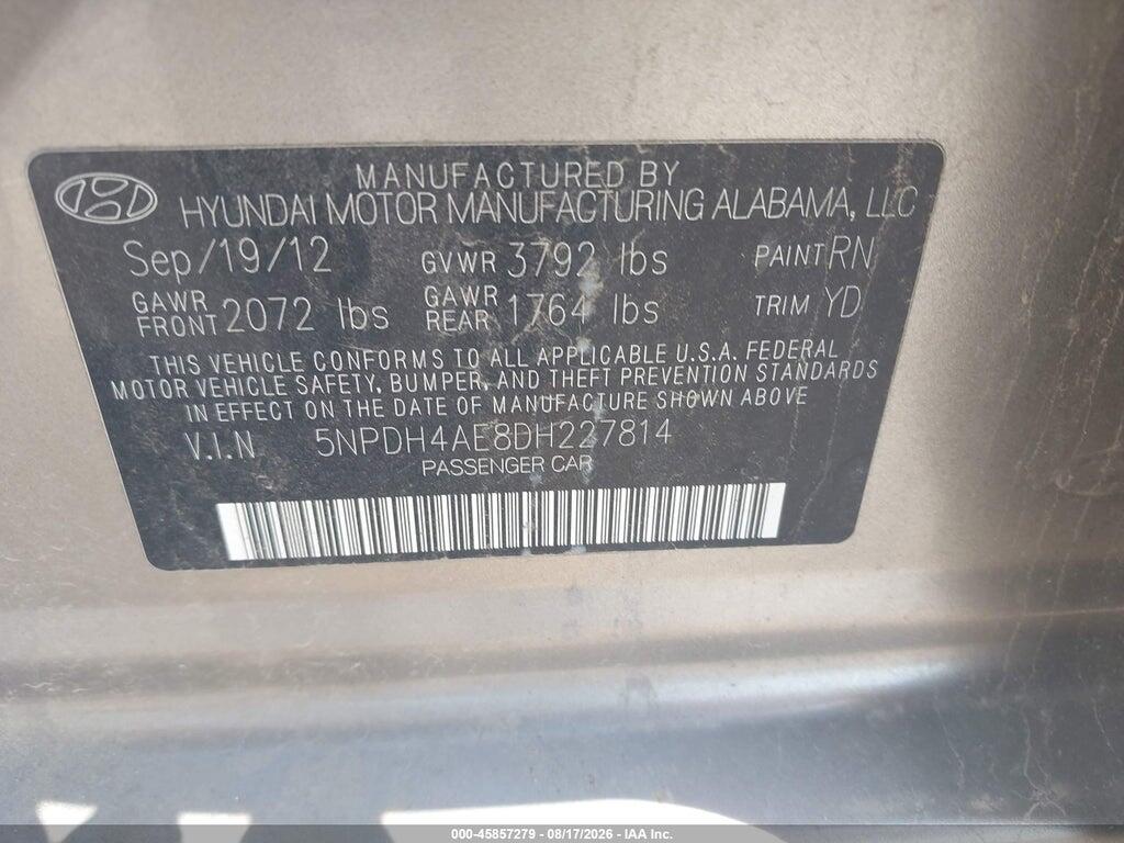 5NPDH4AE8DH227814 2013 HYUNDAI ELANTRA photo no. 9