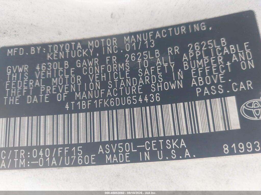4T1BF1FK6DU654436 2013 TOYOTA CAMRY photo no. 9