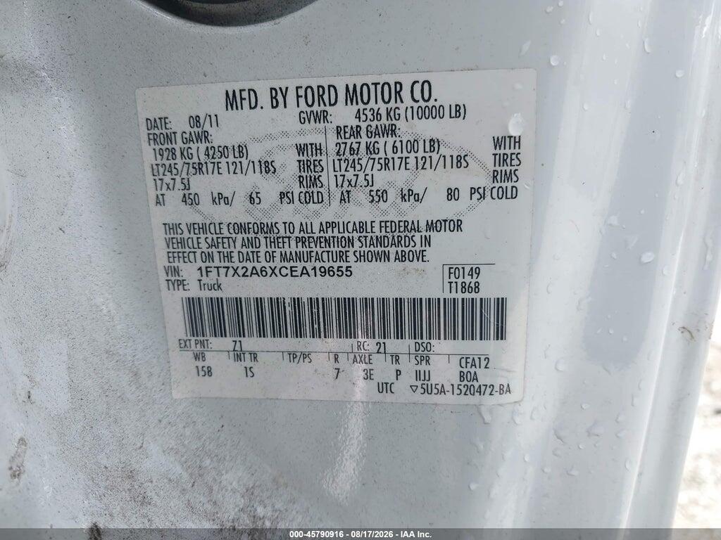 1FT7X2A6XCEA19655 2012 FORD F-250 photo no. 9