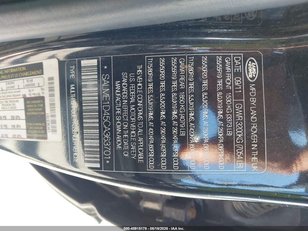 SALME1D45CA363701 2012 LAND ROVER RANGE ROVER photo no. 9