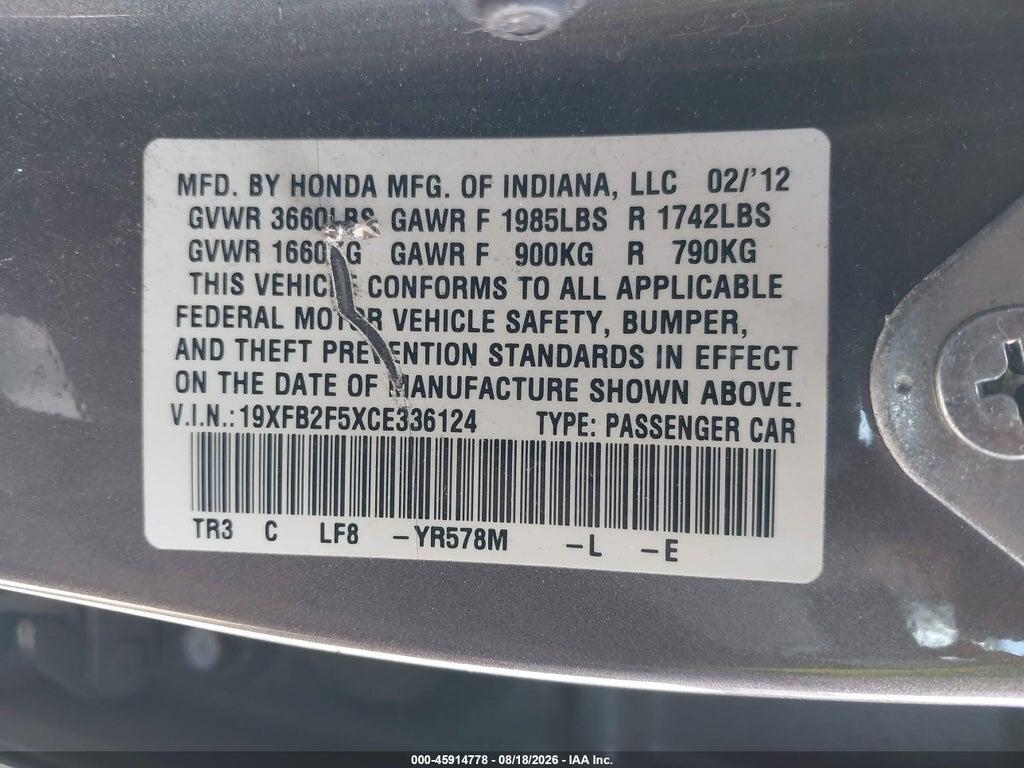 19XFB2F5XCE336124 2012 HONDA CIVIC photo no. 9