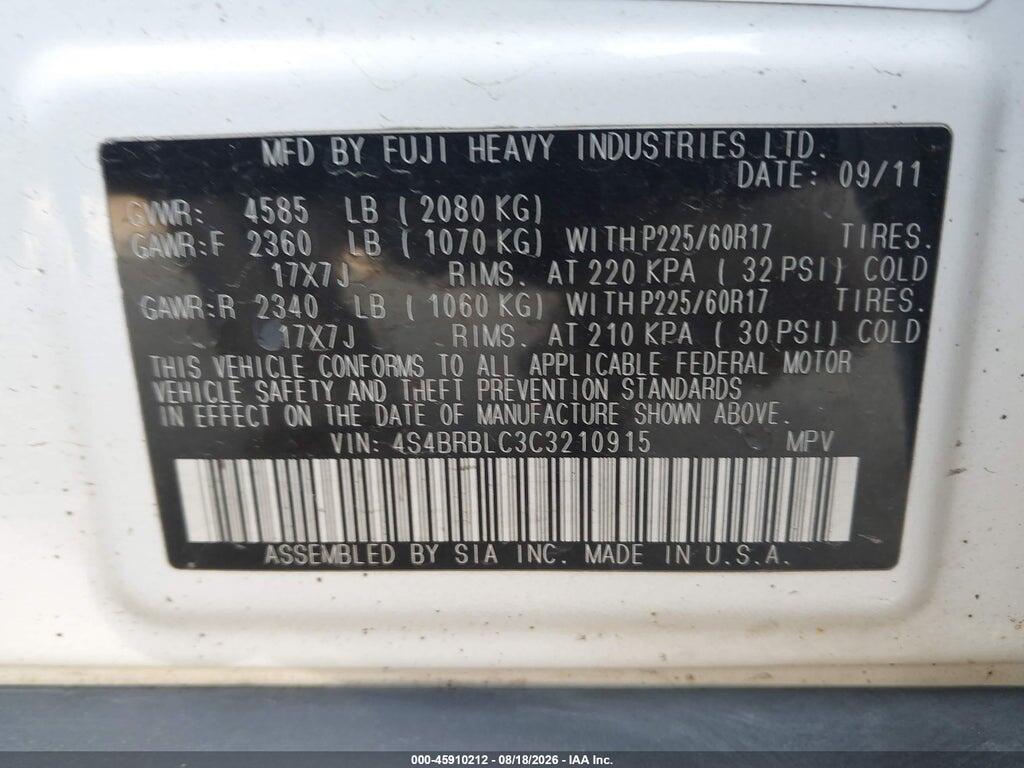 4S4BRBLC3C3210915 2012 SUBARU OUTBACK photo no. 9