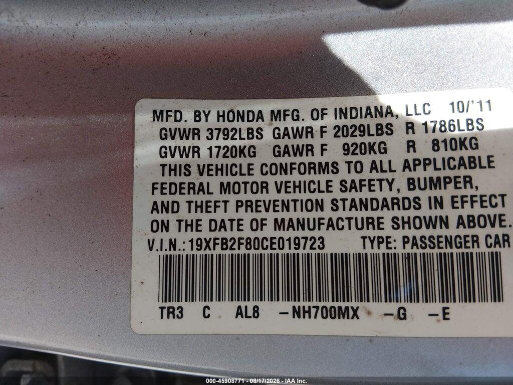 19XFB2F80CE019723 2012 HONDA CIVIC photo no. 9