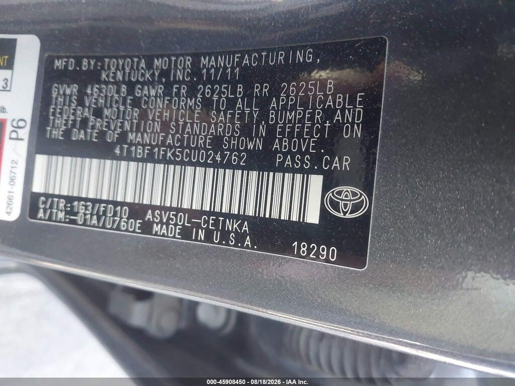 4T1BF1FK5CU024762 2012 TOYOTA CAMRY photo no. 9