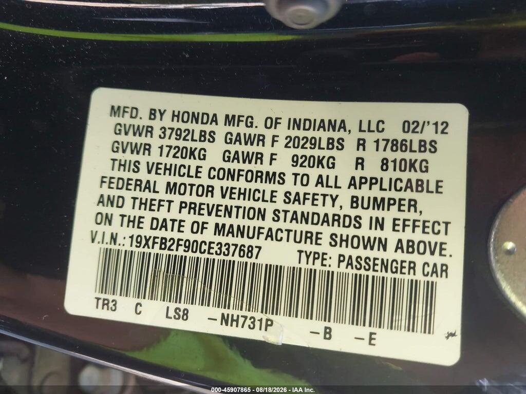 19XFB2F90CE337687 2012 HONDA CIVIC photo no. 9