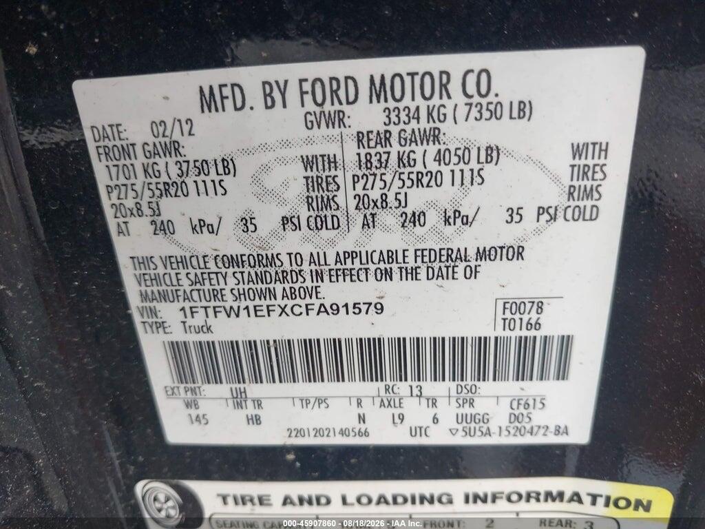 1FTFW1EFXCFA91579 2012 FORD F-150 photo no. 9