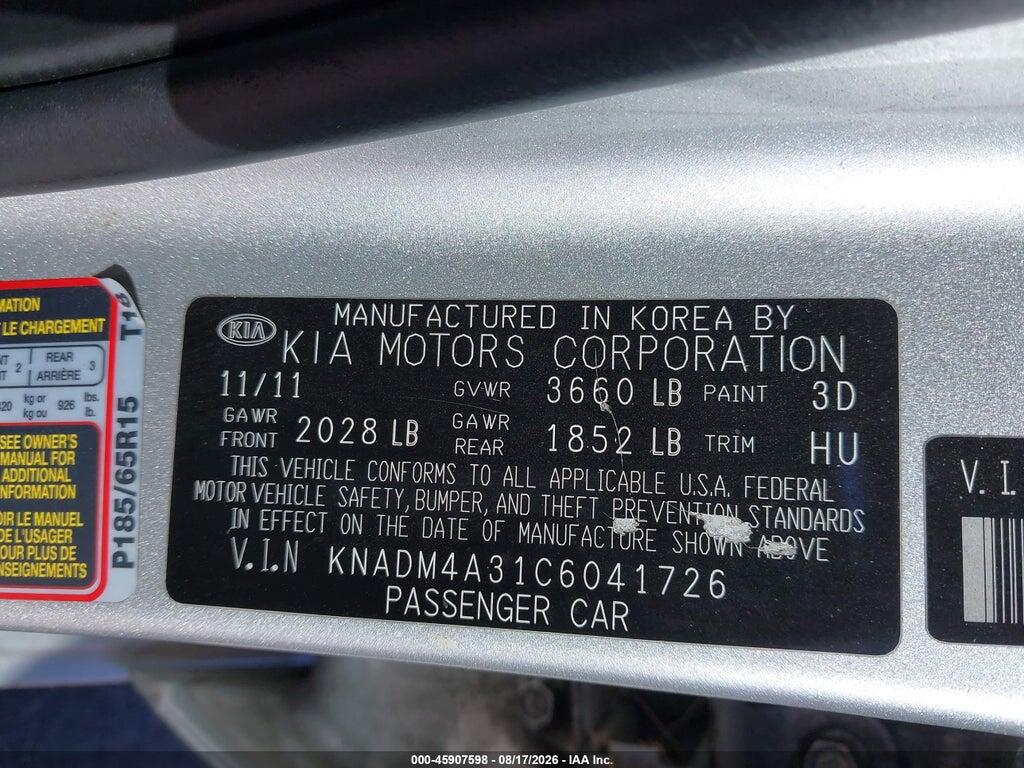 KNADM4A31C6041726 2012 KIA RIO photo no. 9