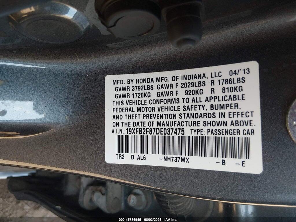 19XFB2F87DE037475 2013 HONDA CIVIC photo no. 9