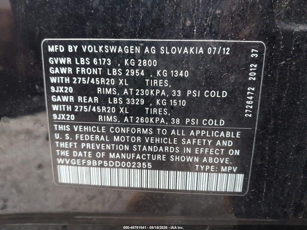 WVGEF9BP5DD002355 2013 VOLKSWAGEN TOUAREG photo no. 9