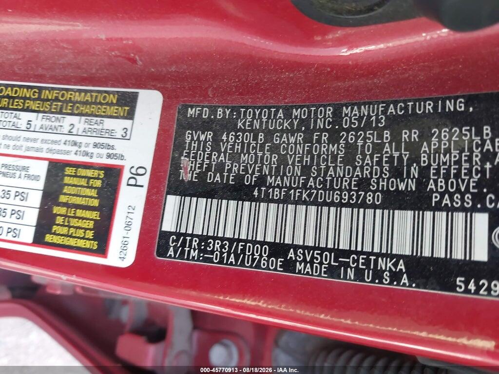 4T1BF1FK7DU693780 2013 TOYOTA CAMRY photo no. 9