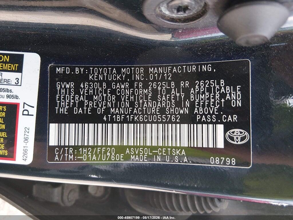 4T1BF1FK6CU055762 2012 TOYOTA CAMRY photo no. 9