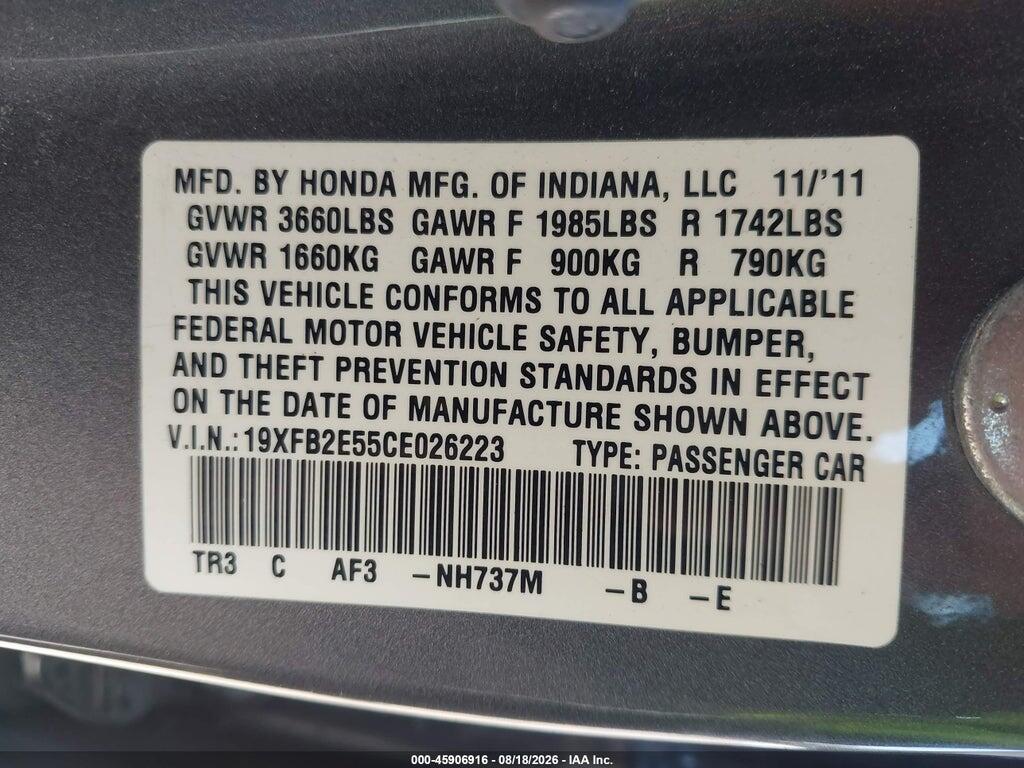 19XFB2E55CE026223 2012 HONDA CIVIC photo no. 8