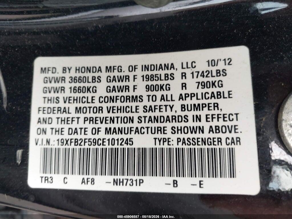 19XFB2F59CE101245 2012 HONDA CIVIC photo no. 9