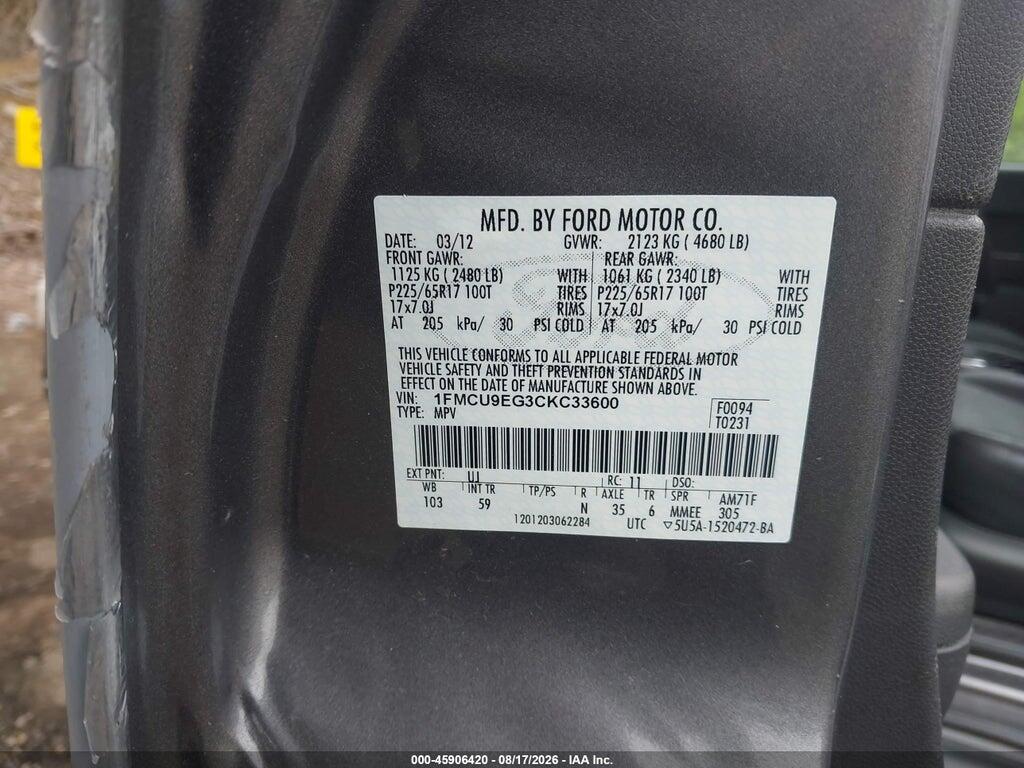 1FMCU9EG3CKC33600 2012 FORD ESCAPE photo no. 9