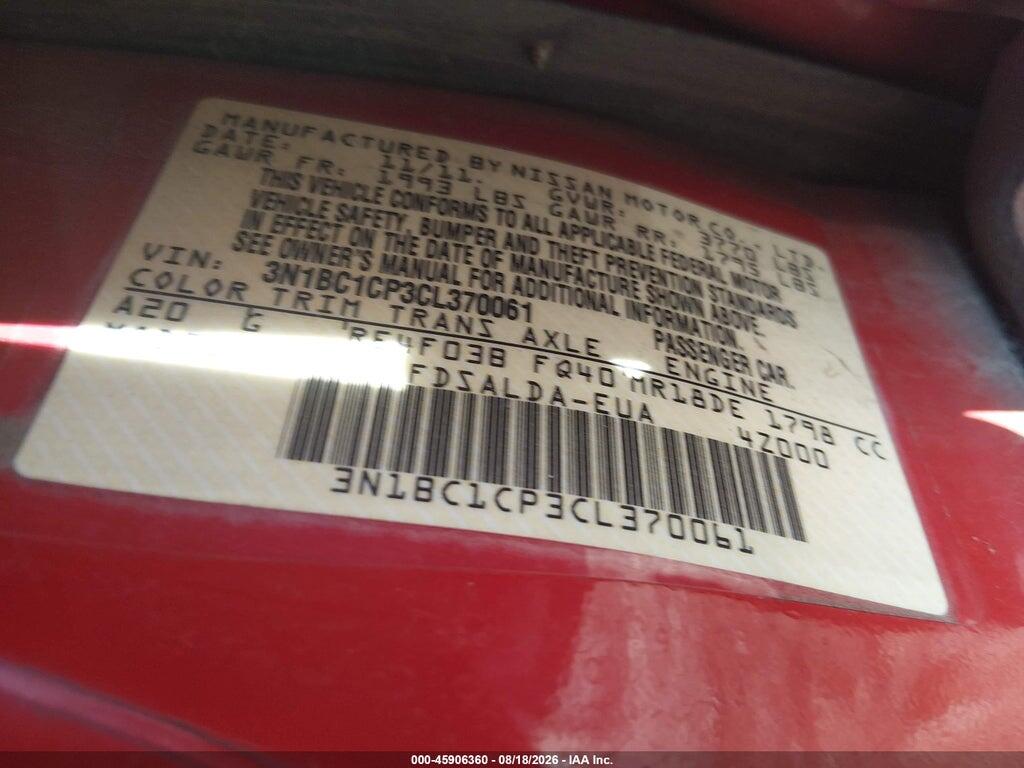 3N1BC1CP3CL370061 2012 NISSAN VERSA photo no. 9