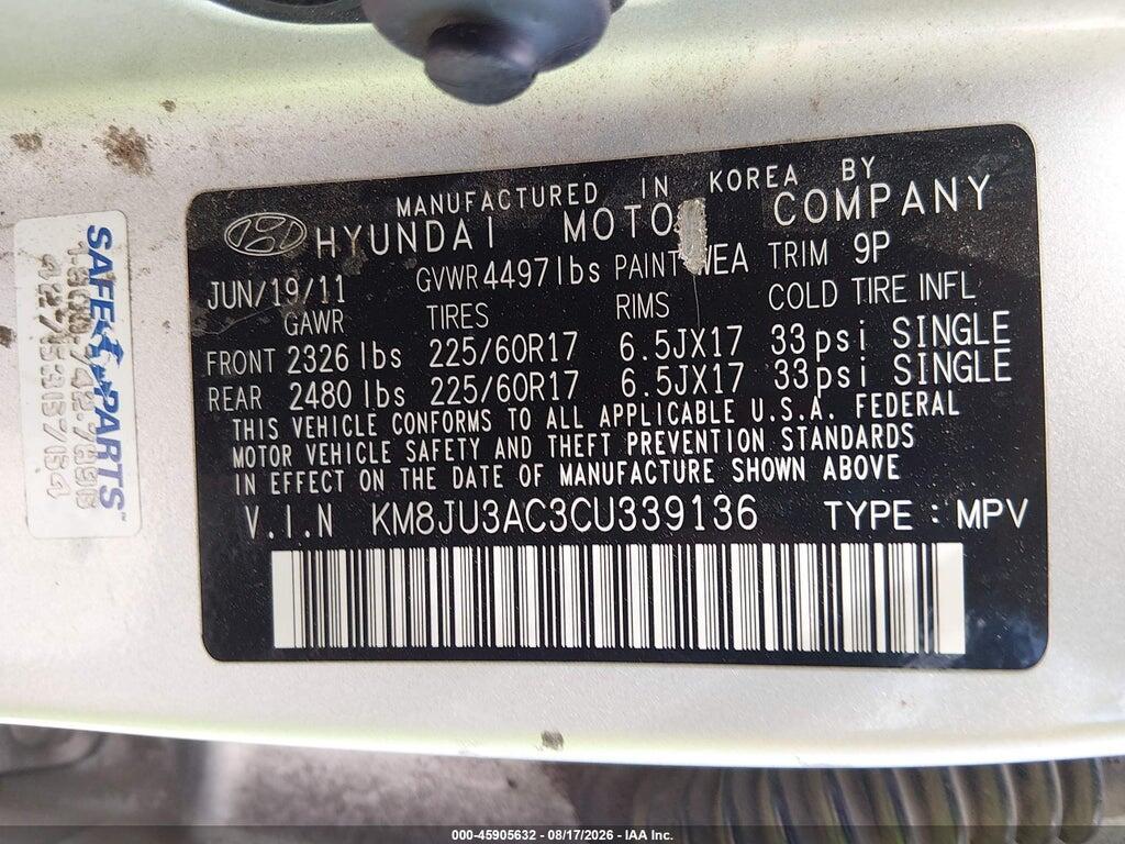 KM8JU3AC3CU339136 2012 HYUNDAI TUCSON photo no. 9