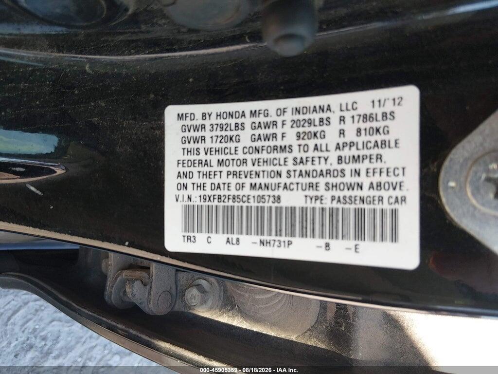 19XFB2F85CE105738 2012 HONDA CIVIC photo no. 9