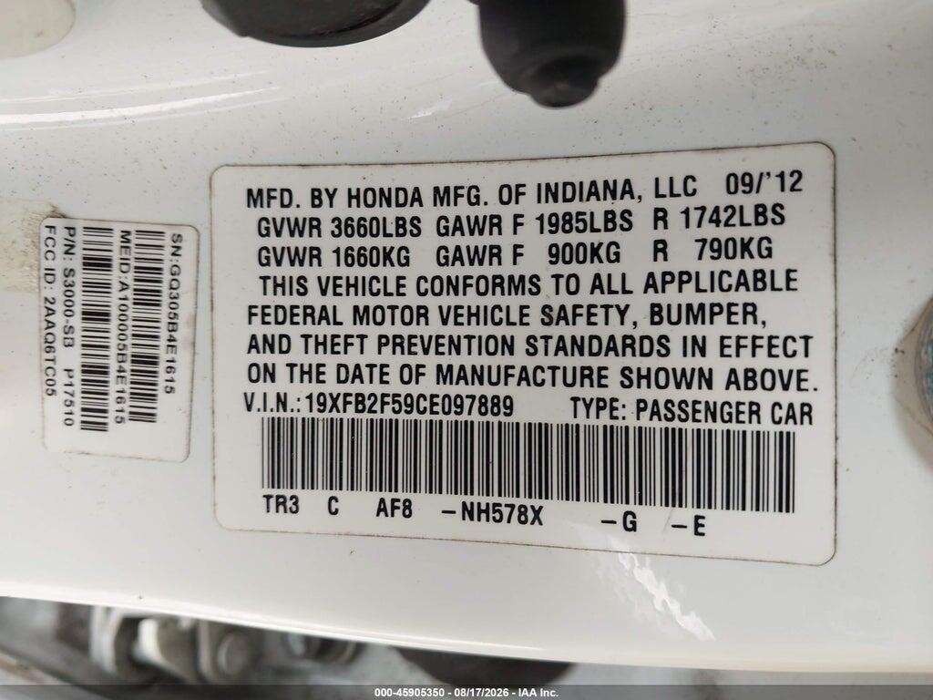 19XFB2F59CE097889 2012 HONDA CIVIC photo no. 9