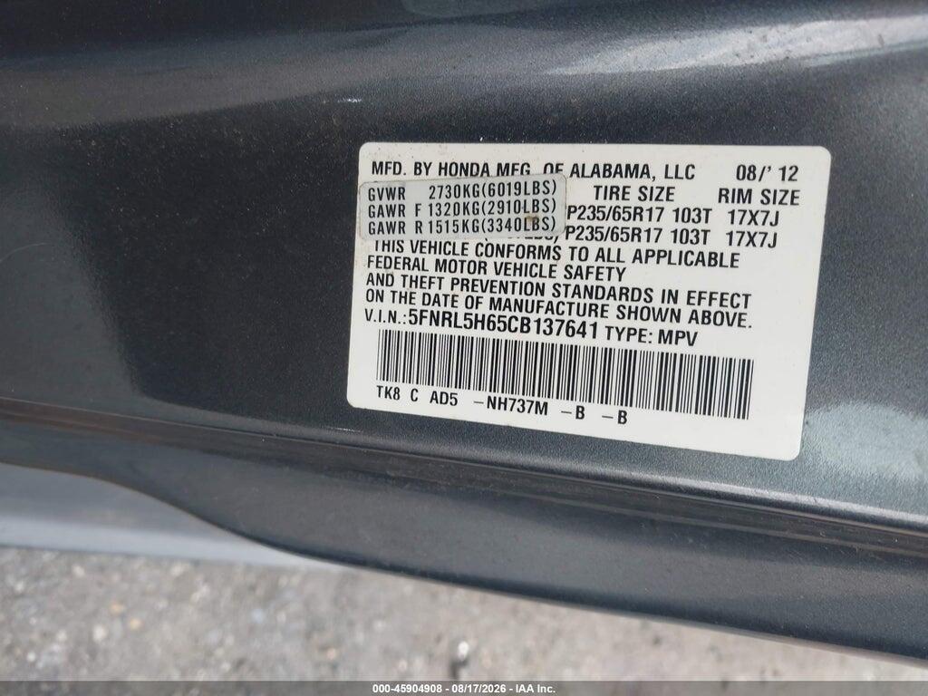 5FNRL5H65CB137641 2012 HONDA ODYSSEY photo no. 9