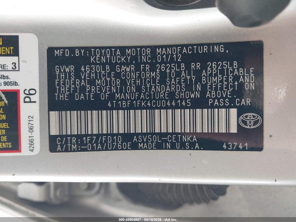 4T1BF1FK4CU044145 2012 TOYOTA CAMRY photo no. 9