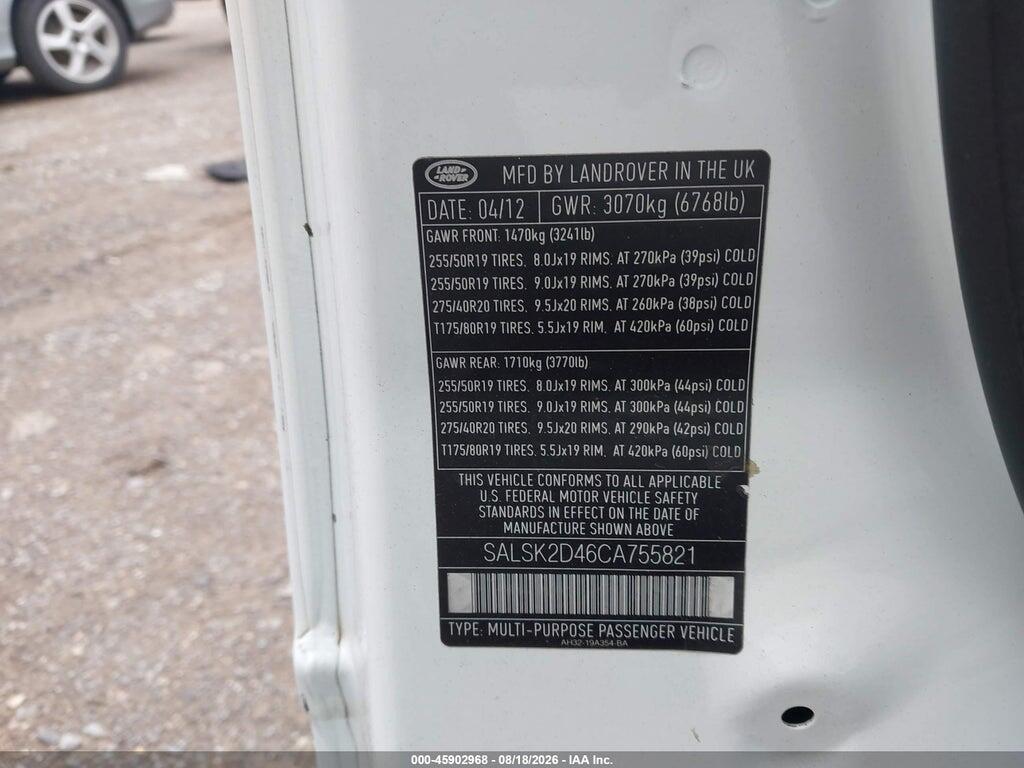SALSK2D46CA755821 2012 LAND ROVER RANGE ROVER SPORT photo no. 9