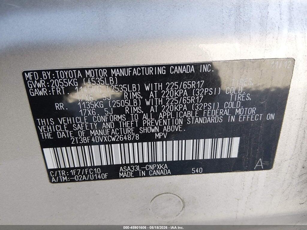 2T3BF4DVXCW264878 2012 TOYOTA RAV4 photo no. 9