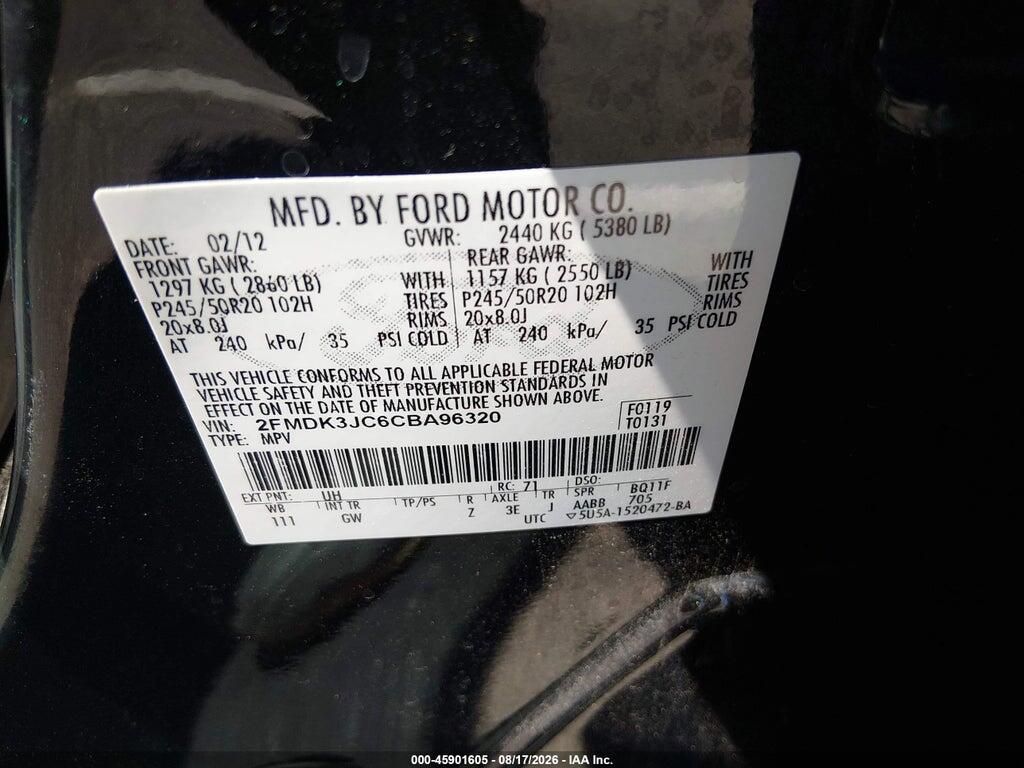 2FMDK3JC6CBA96320 2012 FORD EDGE photo no. 9
