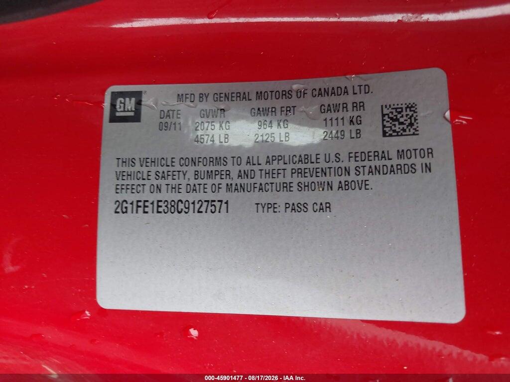 2G1FE1E38C9127571 2012 CHEVROLET CAMARO photo no. 9