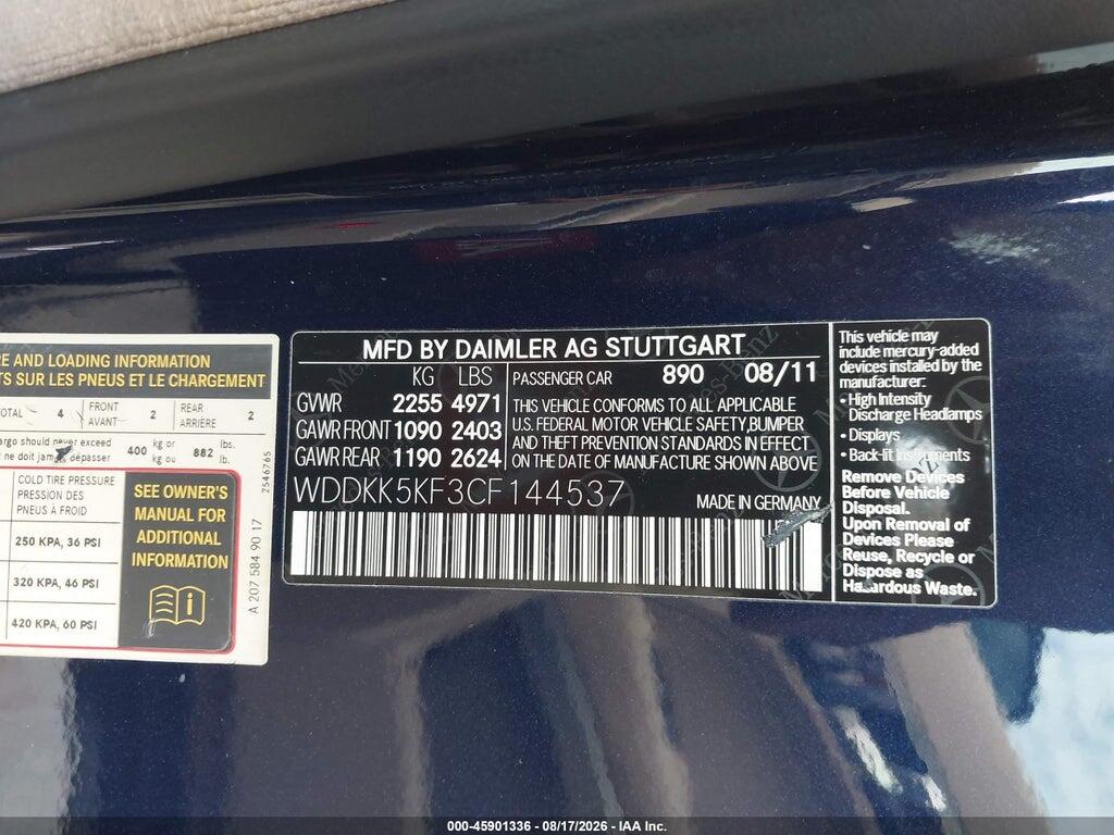 WDDKK5KF3CF144537 2012 MERCEDES-BENZ E 350 photo no. 9