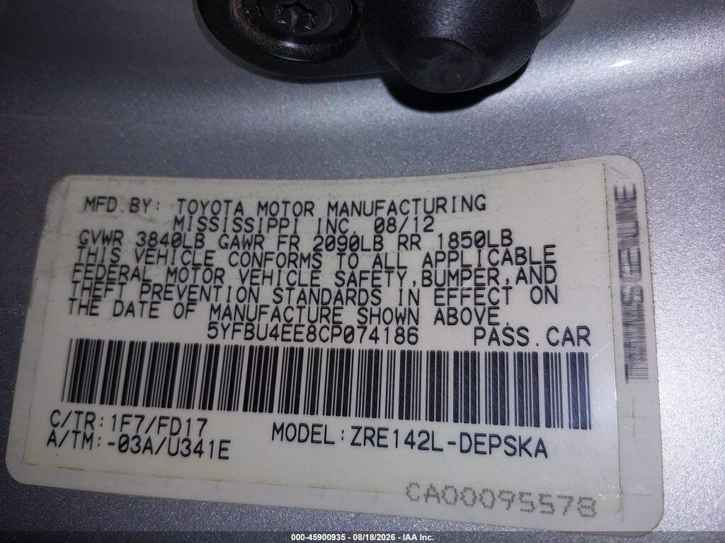 5YFBU4EE8CP074186 2012 TOYOTA COROLLA photo no. 9