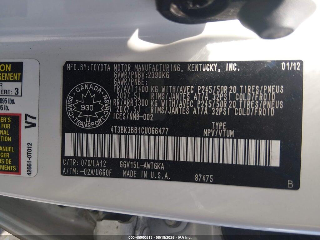 4T3BK3BB1CU066477 2012 TOYOTA VENZA photo no. 9