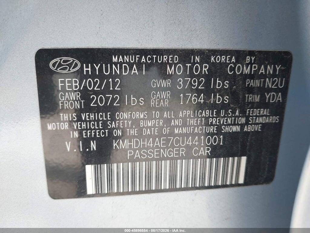 KMHDH4AE7CU441001 2012 HYUNDAI ELANTRA photo no. 9