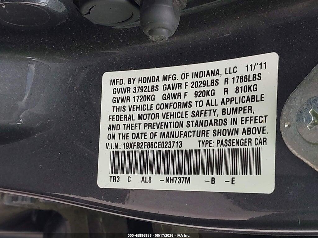 19XFB2F86CE023713 2012 HONDA CIVIC photo no. 9