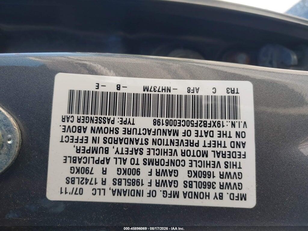 19XFB2F50CE006198 2012 HONDA CIVIC photo no. 9