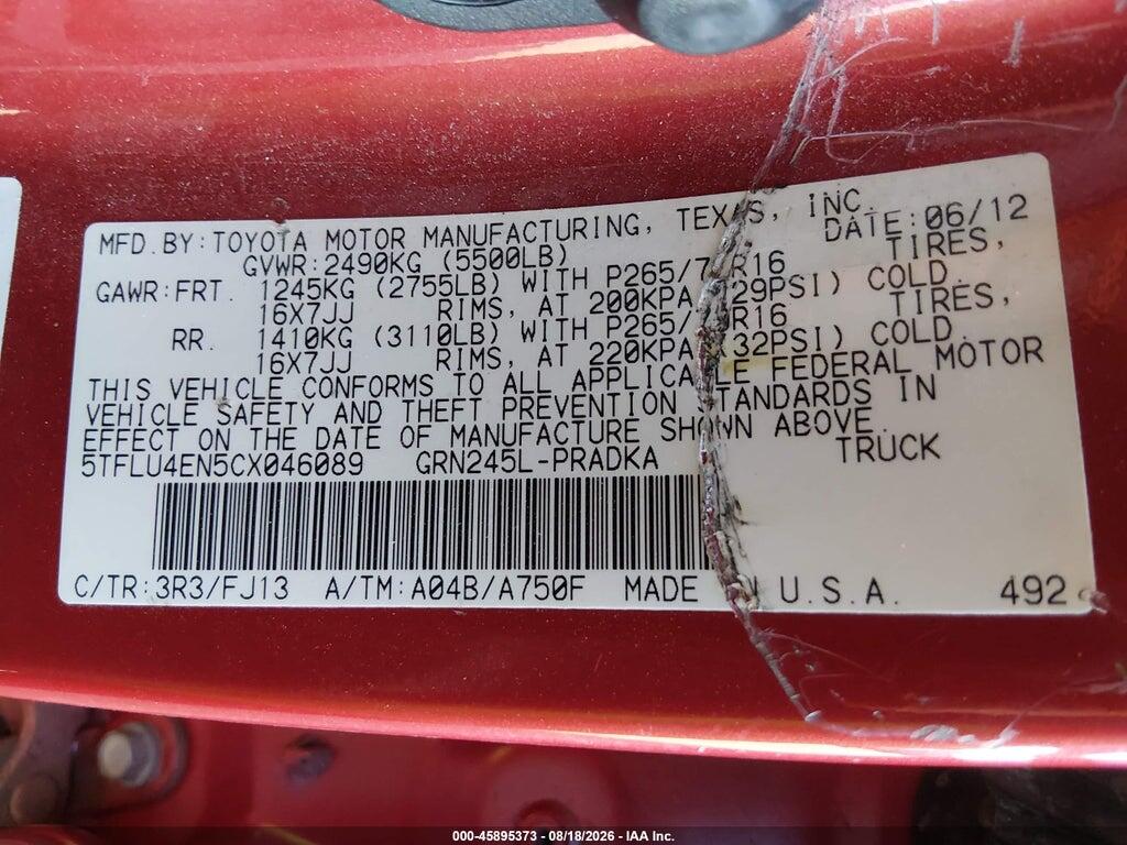 5TFLU4EN5CX046089 2012 TOYOTA TACOMA photo no. 9