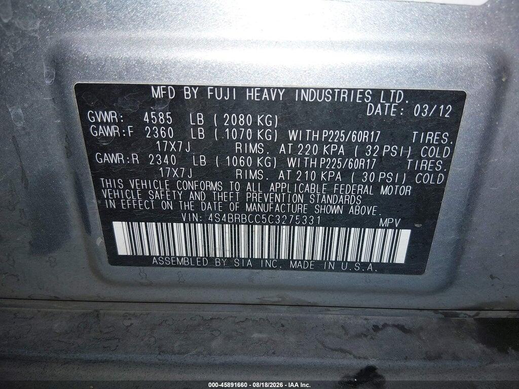 4S4BRBCC5C3275331 2012 SUBARU OUTBACK photo no. 9
