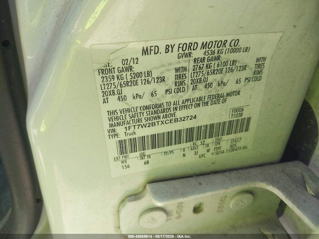 1FT7W2BTXCEB32724 2012 FORD F-250 photo no. 9