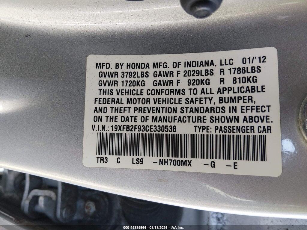 19XFB2F93CE330538 2012 HONDA CIVIC photo no. 9