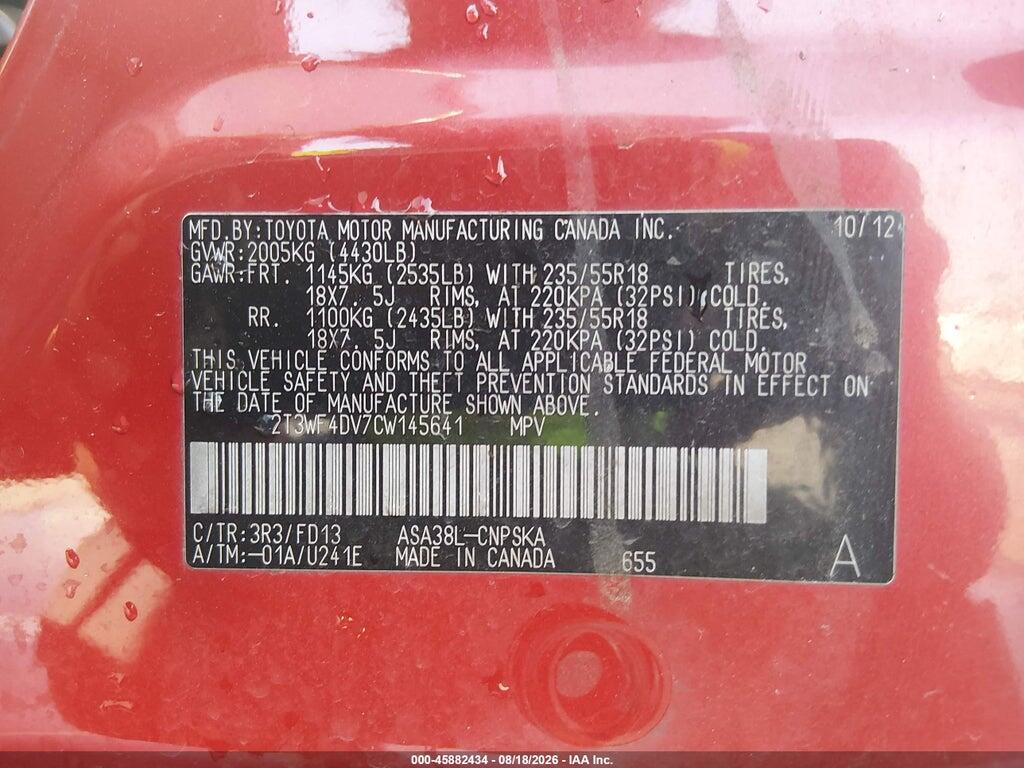 2T3WF4DV7CW145641 2012 TOYOTA RAV4 photo no. 9