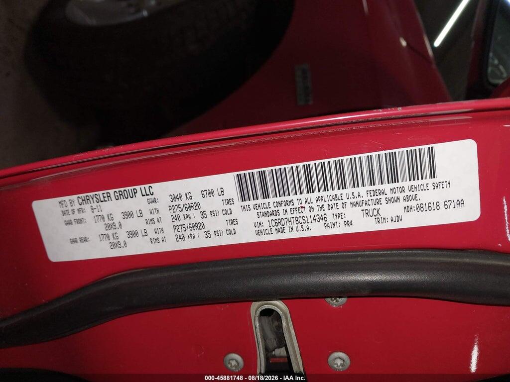 1C6RD7HT8CS114346 2012 RAM 1500 photo no. 9