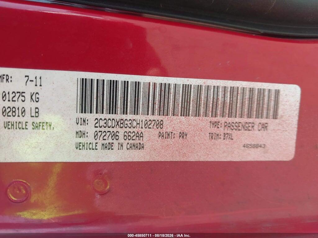 2C3CDXBG3CH102708 2012 DODGE CHARGER photo no. 9