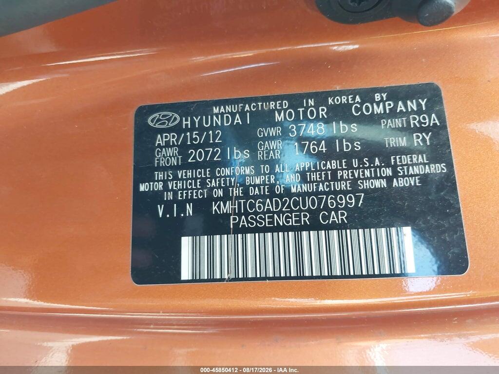 KMHTC6AD2CU076997 2012 HYUNDAI VELOSTER photo no. 9